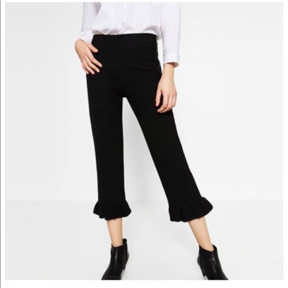 Zara Pants - Zara Woman Black Vegan Leather Ruffle Hem Pants
